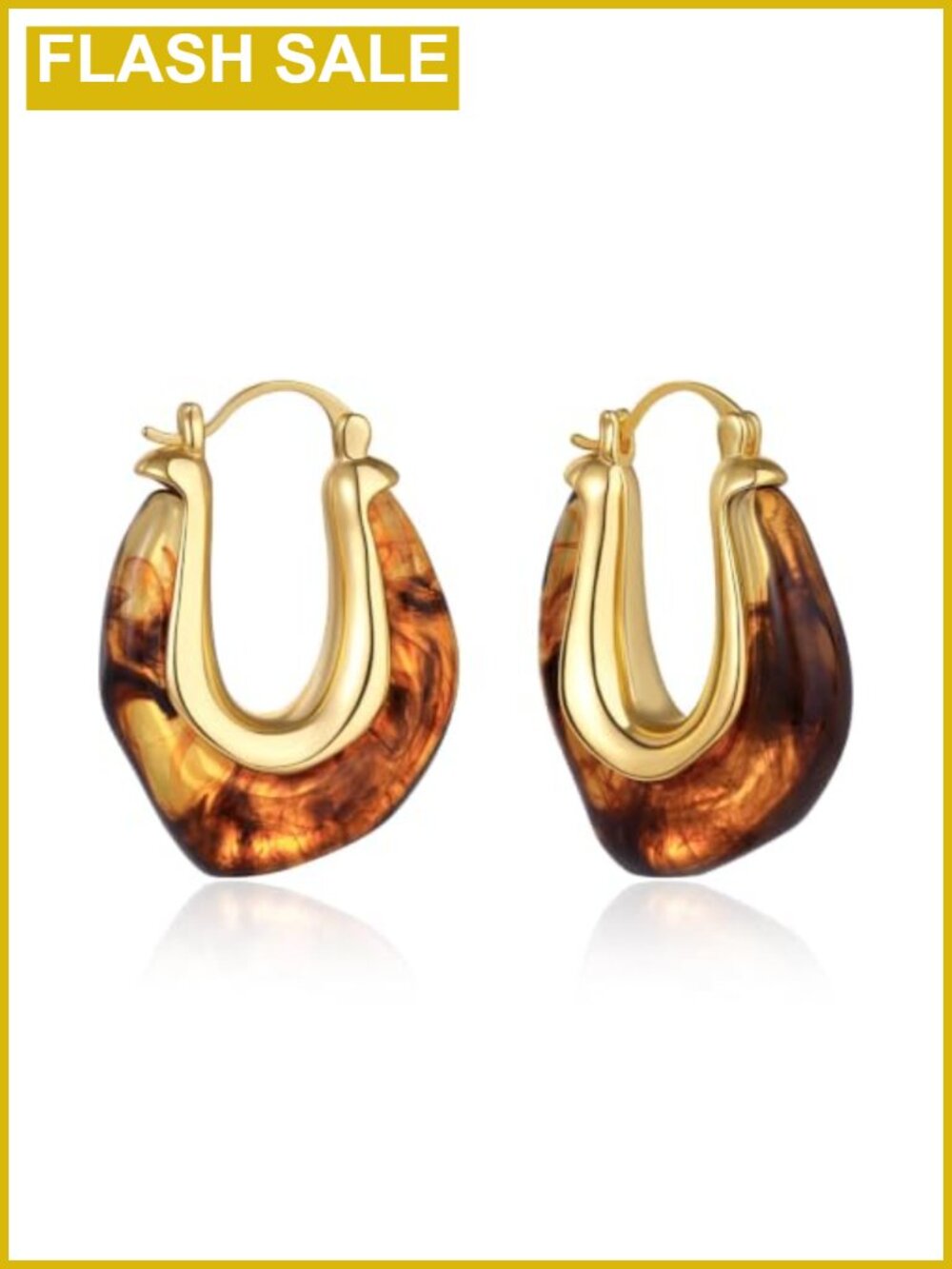 Acrylic Hoop Earrings with 14K Gold-Plated Edges Latch Back Lightweight
